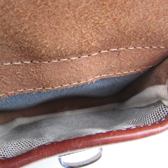 Dooney And Bourke Handbag Double Pocket Bag Denim & Chocolate Leather Handles - Picture 7 of 12